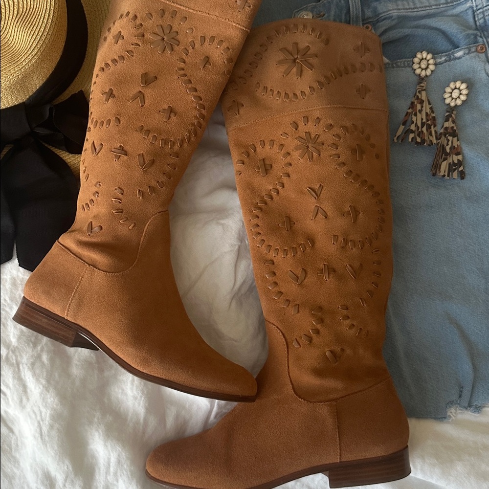 🤎 Jack Rogers Tara Oak Leather Western Boots Cutout Detail Sz 7